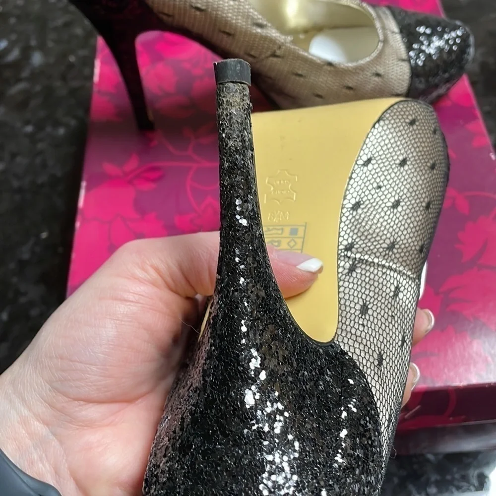 LULU Townsend Pumps 'Vivian' Fishnet & Sparkle Stiletto heel size 8.5